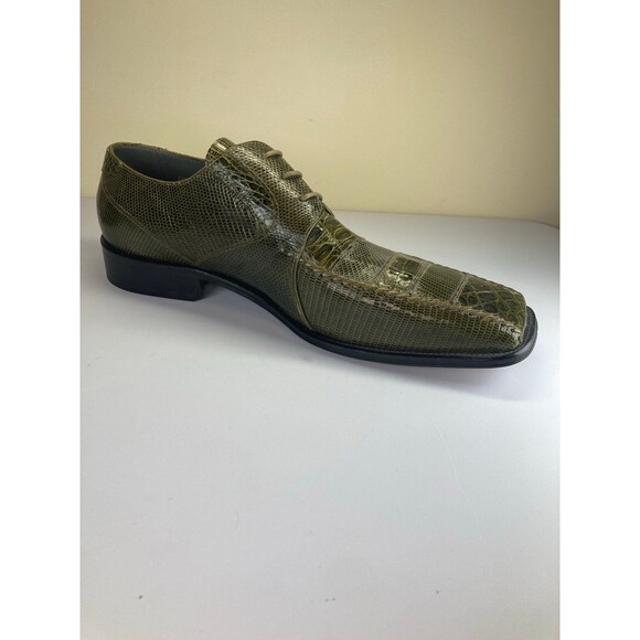 David Eden Crocodile Lizard Skin Men’s Size 14 Dark Green Leather Oxfords Shoes - Picture 3 of 5